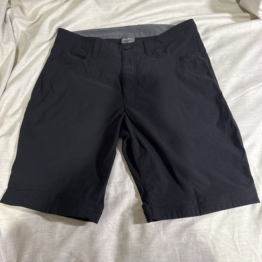 Eddie Bauer Mens Knit Lounge Shorts Black Zip Pocket Size 34